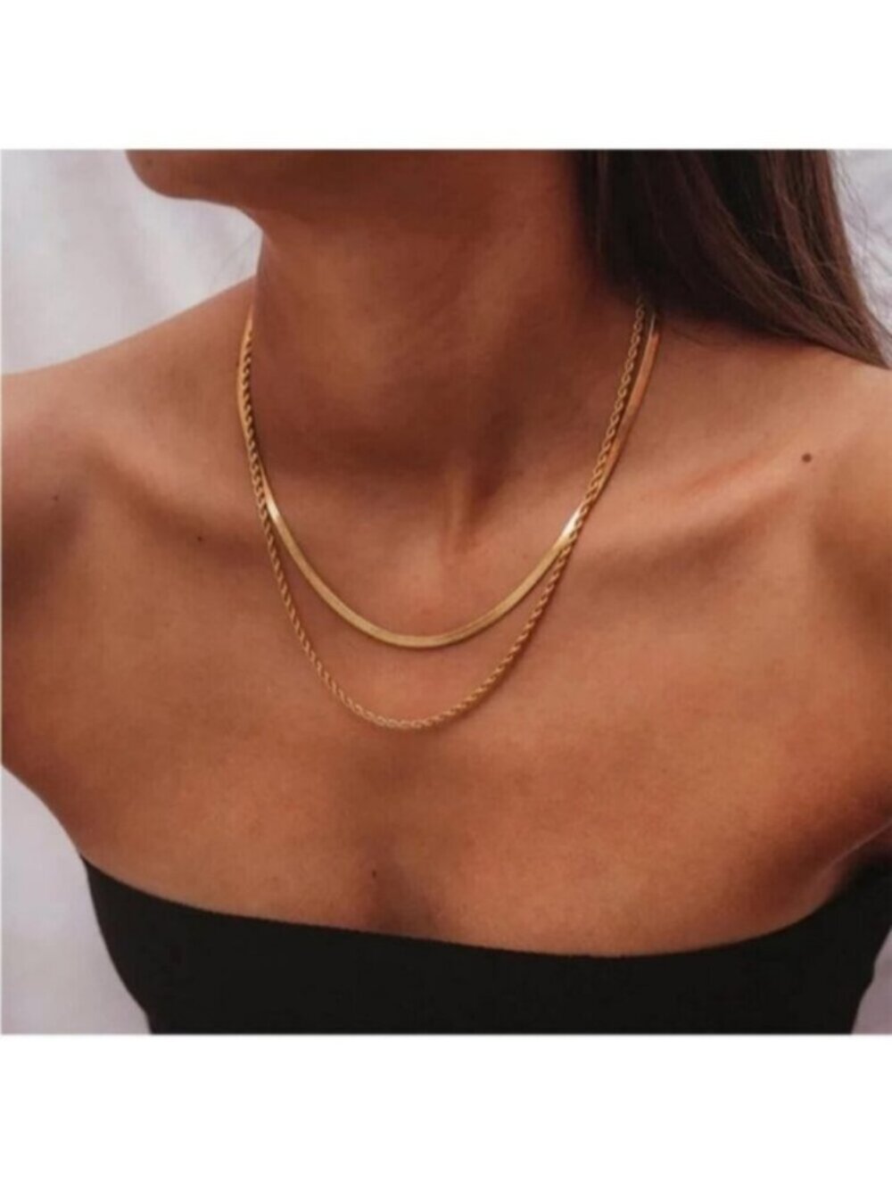 GOLD 14k Gold Plated 2pc Rope Necklace Set